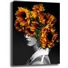 Printerland Quadro Moderno Donna con Girasoli nero Quadri moderni soggiorno da Parete XXL grande Stampa su tela Canvas Decorazione Murale muro Arredo Camera da letto Cucina (30x50 cm, 3)