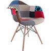 Mediawave Store - Sedie Poltrona EIFFEL in Tessuto Patchwork Morbida Seduta Gambe in Legno, Fantasia Etnica, Moderno, Poltrona, Camera, Salone, Ufficio, Sedia Patchwork Colorata