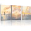 WENGTIAO 3 Pezzi Stampa su Tela Oceano Alba Incorniciato 30x40cmx3 | Quadro su Tela Faro Barca a Vela in Mare Paesaggi Murali Pittura Quadri Moderni Soggiorno Camera da Letto Decorazioni Parete