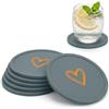 Ksriylm Set di 6 sottobicchieri rotondi in silicone, motivo minimalista a forma di cuore, antiscivolo, anti-trabocco, decorazione da tavolo e protezione per tazze da caffè, vino, bicchieri, casa e bar