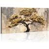 WENGTIAO Stampa su Tela Foglie d'oro Pinus Con Cornice Grande | Quadro su Tela Giallo Senape Grigio Pittura Astratta Quadri Moderni Soggiorno Camera da Letto Decorativo Parete 120x50 cm