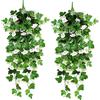 NIBESSER Fiori Finti Pendenti da Esterno Gloria Mattutina Fiori Artificiali Cadenti da Interno Pianta Finta per Decorazioni 2 Pezzi per Matrimonio Giardino Parete Balcone, Bianco