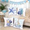 Generic Set di 4 federe per cuscini a tema oceano, traspiranti, in pelle di pesca, con stampa di conchiglie, stelle marine e barche a vela, quadrate, standard, per camera da letto e soggiorno, decorazione per