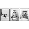 Dazzlewall Set 3 Pezzi Arte Murale Divertente del Procione, Poster Procione in Bianco e Nero in Vasca da Bagno e Toilette per Bagno, 12x16 Pollici senza Cornice