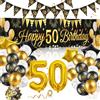 Alaoo 50 Anni Striscione di Compleanno, Unisex, Oro Nero,Orizzontale | 50 Anni Set di Decorazioni di Compleanno, Adatto per Decorazioni per Feste di Compleanno