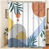 Xiaoterna Boho Tenda da doccia Astratto Colori neutri Foglie verdi Linee ad arco nere Sole Bianco Tenda da bagno impermeabile Estetica minimalista Geometrica Decorazione per la casa 240x180cm