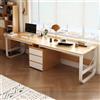 HJYXXSR Grande scrivania per due persone con cassetti, doppia postazione di lavoro per computer da gioco, tavolo da studio in legno, lunga per 2 persone, ufficio domestico (naturale, 200 cm)