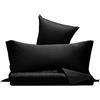 VANITA' DI RASO Vanità di Raso Set Copripiumino Matrimoniale, in Raso di Cotone, Sacco Copripiumino 200x250cm + 2 Federe 50x80cm, Made in Italy - Nero