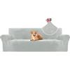 CYCMACO Copridivano Velluto Spesso 4 Posti, Universale Copridivani Elasticizzati, Copri Divani Antiscivolo, Moderno Sofa Cover Antigraffio, Fodera Divano Antimacchia Lavabile, Grigio Argento