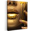 MuchoWow© Quadri Moderni Soggiorno su Tela Quadro Canvas Foto Dipinti | 60x80 cm - Camera da Letto Decorazioni Pareti Donna - Oro - Labbra - Ritratto