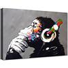 canvashop Quadri Moderni Soggiorno Banksy Dj Monkey 120x70 cm | Quadro Su Tela Canvas, Stampe Da Parete, Street Art