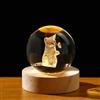 Generic Sfera di cristallo intagliata 3D a forma di gatto con base luminosa da 6,9 cm per la decorazione domestica
