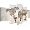 Runa Art Mappa Del Mondo Murali Tela Non Tessuta 5 Pezzi Astratto Brown Beige Camera Da Letto Corridoio 035053a