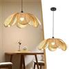 HYKISS Lampada A Sospensione A Fiore In Rattan Lampadario A Petali Intrecciato Stile Boho Lampada A Sospensione In Vimini Naturale Plafoniera Di Forma Organica Stile Wabi Sabi Per Soggiorno(60cm)