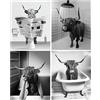QPLGTU Poster da Parete per Bagno, Decorazione Animale in Bianco e Nero, Divertente Stampa Senza Cornice (20 x 30 cm x 4)