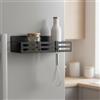 Generic Portaspezie magnetico per frigorifero, scaffale magnetico in metallo a design cavo con ganci, forte organizer per frigorifero per barattoli di spezie e condimenti e portaoggetti da cucina, nero