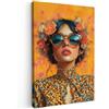 MuchoWow© Stampe Su Tela Quadro Soggiorno Quadri Camera Da Letto Moderni | 80x120 cm - Accessori Salotto Poster Da Parete Con Cornice Decorazione Muro Donna - Floreale - Estetica - Arancione