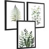 Nacnic Set 3 Quadri Botanici Verdi Moderni Decorazione Parete, Arredamento Salotto Camera Da Letto Cucina Bagno A4 Black Frame