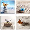 LuxHomeDecor Set di 4 Quadri 30x30 cm - Stampa su Tela con Telaio in Legno - Farfalle e Sassi Zen: Arte Rilassante in Stile Giapponese per Spa, Casa e Ambienti Zen