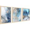 HALFLEMART 3Pcs Stampa su Tela Con Cornice Oceano Blu D'oro Quadri su tela Onde del Mare Astratte Quadri Moderni Poster da Parete Camera da Letto Soggiorno Decorazioni 90x40cm(12x16x3pcs) (Senza Plexiglass)