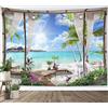 LB 150x100cm Arazzo Oceano turchese Arazzo da Parete Spiaggia Telo da Parete Paesaggio tropicale dell'isola dal balcone Arte Muraria per Soggiorno Camera da Letto Dormitorio Decorazione