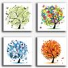 Printerland Quadri Moderni 4 pezzi Albero della vita 4 stagioni Klimt Style Stampa Tela CANVAS Arredamento Arte XXL Arredo soggiorno salotto camera letto cucina ufficio bagno bar ristorante (4 pezzi 30x30 cm)
