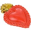 Baroni Home Cuore Sacro Ex-Voto in Ceramica Dipinta a Mano con Fiammella, Arte Sacra Tradizionale, Decorazione da Parete per la Casa, Rosso, 16x11 cm