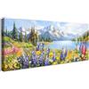 HALFLEMART Stampa su tela Con Cornice Fiori Selvatici Colorati Pittura Montagne Innevate Quadri su tela Quadri Moderni Paesaggio Naturale Quadretti Stampa da Parete Soggiorno Camera da Letto Hotel 50x120cm