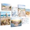 Novart Quadros - Completamente Pronto Da Appendere - Immagini - Spiaggia Mare Boho - 7 Pezzi Set Moderni - N034771b