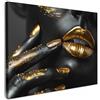MuchoWow© Quadri Astratti su Tela Foto Quadro Moderno Soggiorno Canvas | 40x30 cm - Decorazioni Camera da Letto Oro - Labbra - Ritratto - Astratto - Lusso
