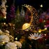 YeahBoom Luci solari a forma di luna, decorazione da giardino, elfo/fata dei fiori, impermeabile