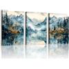 WENGTIAO 3 Pezzi Stampa su Tela Acquerello Montagna Lago Con Cornice | Quadro su Tela Natura Foresta Albero Montagna Nebbiosa Quadri Moderni Soggiorno Camera da Letto Decorazioni Parete 30x40cmx3