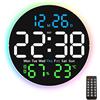 SH-RuiDu Orologio da parete digitale a LED da 25,4 cm, con telecomando, con luminosità automatica, luce d'atmosfera, data, temperatura, umidità, timer, ora e doppio allarme, per camera da letto, soggiorno