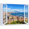 LuxHomeDecor Quadro finestra panorama Golfo di Napoli - Stampa su tela con telaio in legno - 40x30 cm