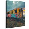MuchoWow© Stampa Su Tela Decorazioni Pareti Canvas Grandi Dimensioni Quadri | 30x40 cm - Con Cornice Moderni Quadro Soggiorno Foto Camera Da LettoGraffiti - Treno - Street art - Neon - Urbano