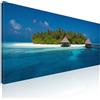 CheQuadro! Quadro moderno mare per soggiorno, quadro decorativo grande Isola Tropicale con Capanne su Acque Cristalline stampa su tela, intelaiato pronto da appendere seal13-80x30 cm