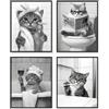 Dazzlewall Set 4 Quadri con Gatto Divertente, Poster Gatto nella Vasca da Bagno Decor Bizzarro per Pareti del Bagno Stampa, 20x25 cm Senza Cornice