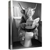 HALFLEMART Bagno Bovini 3D Quadri Moderni Quadro Moderno Stampa su Tela Con Cornice Mucca delle Highlands che Legge il Giornale in Bagno Pittura Immagine Quadri su tela Quadretti da Parete Toilette WC 40x60cm