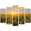 AREDE Set di 5 Stampe da Parete Quadri Moderni Decorazioni da Muro per Casa Soggiorno Camera da Letto e Cucina Campi di girasoli all'alba| 120 x 80 cm | Pronto da appendere