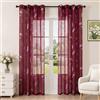 Ystyle Tende per Interni in Voile 2 Pezzi, 140x280 CM, Bordeaux | Tende Trasparenti con Motivo di Piume Argento, Tenda Semitrasparente con Anelli, Moderno per Camera da Letto e Soggiorno