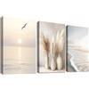 HALFLEMART 3Pcs Stampa su tela Con Cornice Spiaggia Costiera Onda Marina Pittura Boho Erba di Pampa Oceano Tramonto Quadri su tela Quadri Moderni Quadretti da Parete Camera da Letto Soggiorno 30x40cm x3pcs
