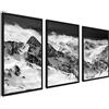 ag.art deco Set di 3 Quadri Moderni 40x50cm Senza Cornice Legno MDF Robusto | Montagne in Bianco e Nero, Decorazione da Parete, per Soggiorno e Camera da Letto, Design Moderno, Vetro Protettivo, Ufficio