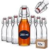 gouveo Set da 12 bottiglie in vetro 250 ml rotonde con chiusura meccanica a staffa (0,25 l) - Bottiglie vuote da riempire per succo, sciroppo, olio, aceto, liquore artigianale (BFR250)
