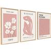 ag.art deco Set di 3 Quadri Moderni 40x50cm Senza Cornice Legno MDF Robusto | Matisse Rosa Pastello, Decorazione da Parete, per Soggiorno e Camera da Letto, Design Moderno, Vetro Protettivo, Soggiorno