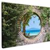 MuchoWow© Stampa su Tela Canvas Quadri per il Soggiorno Quadro Camera da | 120x80 cm - Letto Decorazioni Parete Spiaggia - Vista dalla finestra - Tropicale - Sedia da spiaggia