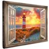 MuchoWow© Quadro Camera Da Letto Quadri Soggiorno Decorazione Parete Quadri | 70x50 cm - Moderni Su Tela Stampe Foto Con Cornice Quadretti Poster Casa Vista - Finestra - Faro - Tramonto - Spiaggia