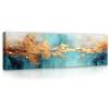 WallArena Stampe su tela 145x45 cm | Cucina astratta, arte oro e blu, stampa su tela, immagine su tela, dimensioni: 145x45 cm (LxA) - un pezzo su tela