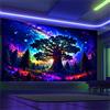 Arsey Arazzo da parete blacklight, motivo: foresta Trippy, arazzi da parete reattivi ai raggi UV, formato verticale, albero a stelle, Galaxy Aesthetic, teli decorativi da parete per soggiorno