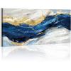 WENGTIAO Stampa su Tela Astratto Blu Navy Con Cornice Grande 120x50 cm | Quadro su Tela Pittura Minimalista Blu Onda Marina Oro Grigio Quadro Moderno Soggiorno Camera da Letto Decorativo Parete