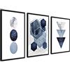 ag.art deco Set di 3 Quadri Moderni 30x40cm Senza Cornice Legno MDF Robusto | Blu-Argento, Decorazione da Parete, per Soggiorno e Camera da Letto, Design Moderno, Vetro Protettivo, Cornice Resistente